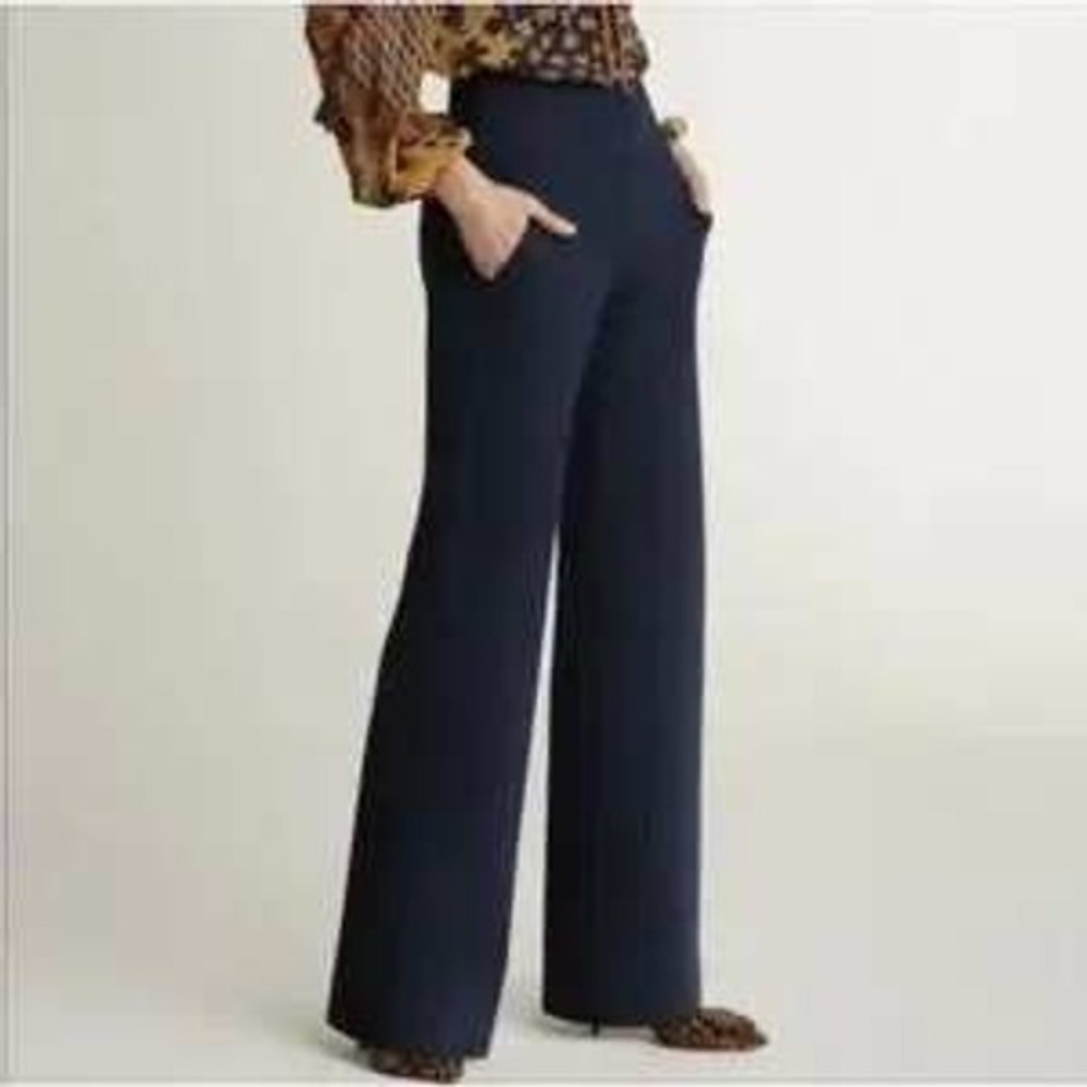 Cabi Coco Trousers Womens 6 Navy Blue High Rise Wide Leg Office Ponte Knit 3920L